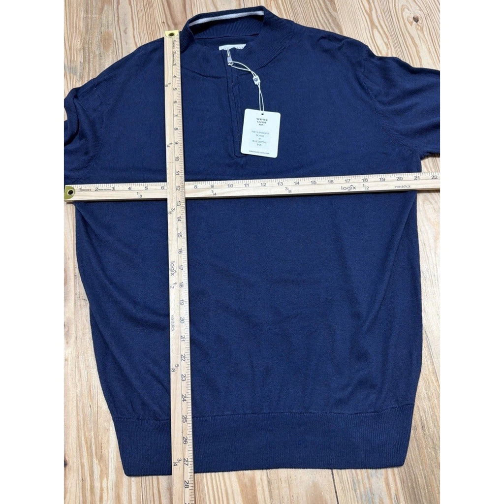 NWT Graham Luxe Silk Blend Blue Depths Blue Quarter Zip Sweater, Size M