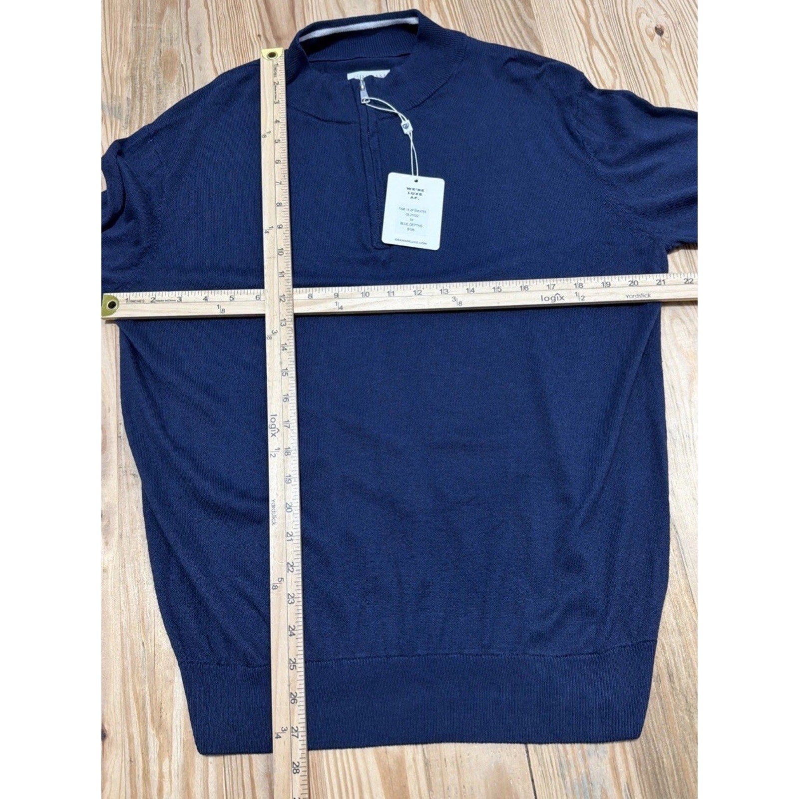 NWT Graham Luxe Silk Blend Blue Depths Blue Quarter Zip Sweater, Size M