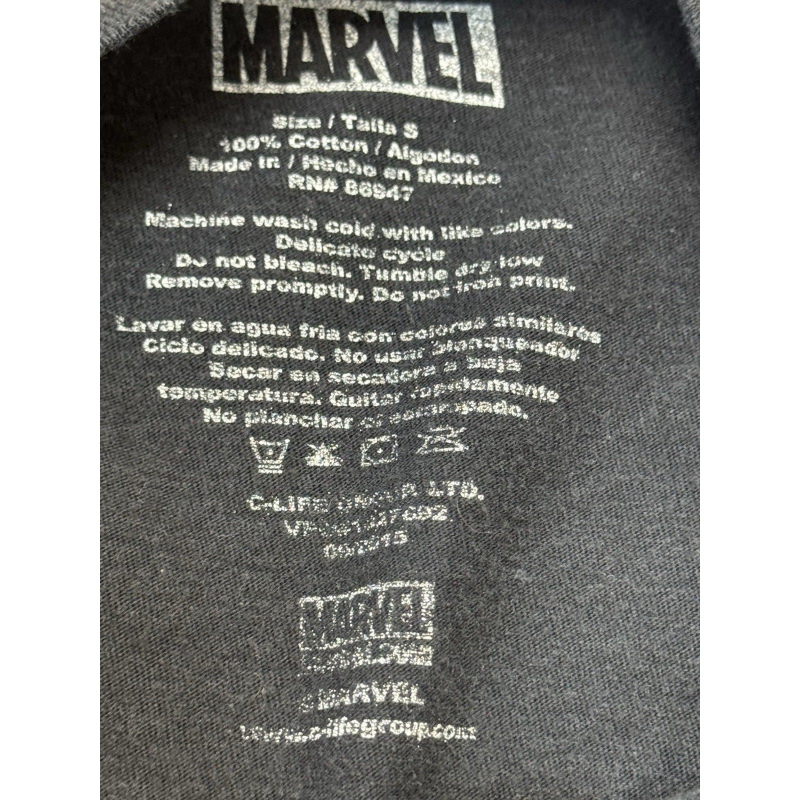 Marvel Shirt Men's Small Classic Black Graphic Cotton Tee
