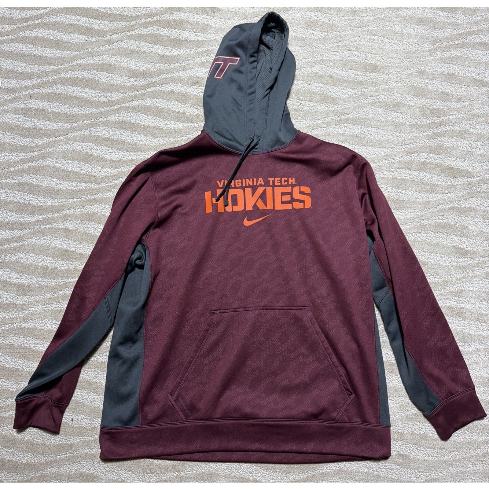 Virginia Tech Hokies Nike Hoodie Men’s XXL Burgundy Gray Therma-Fit Excellent