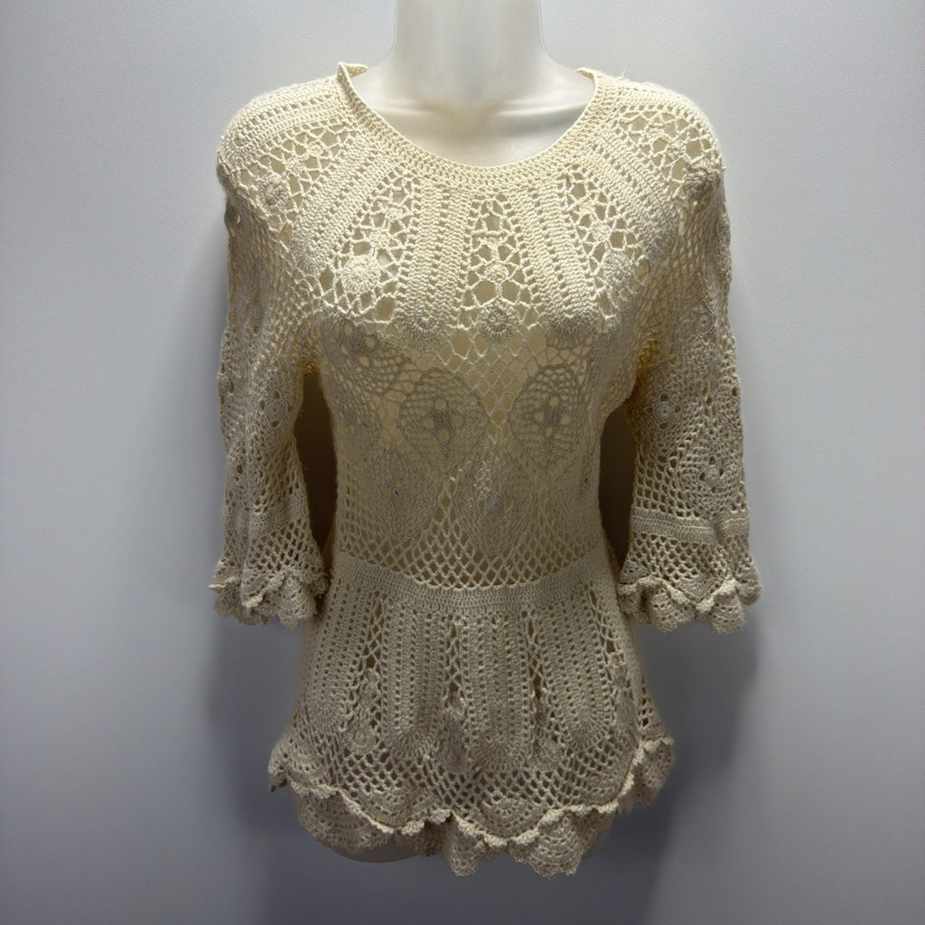 Nicole Miller Women Cover Up S Cream Crochet Cashmere Angora Blend Boho Coastal