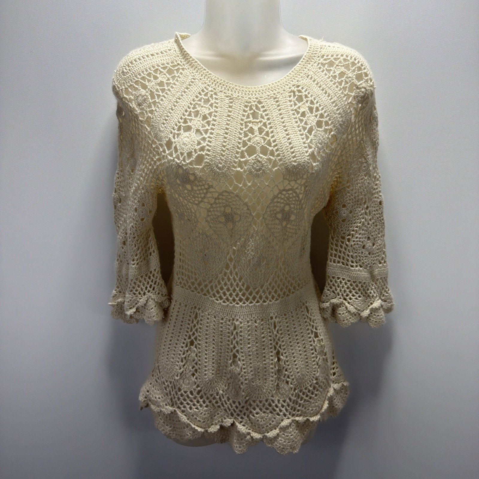 Nicole Miller Women Cover Up S Cream Crochet Cashmere Angora Blend Boho Coastal