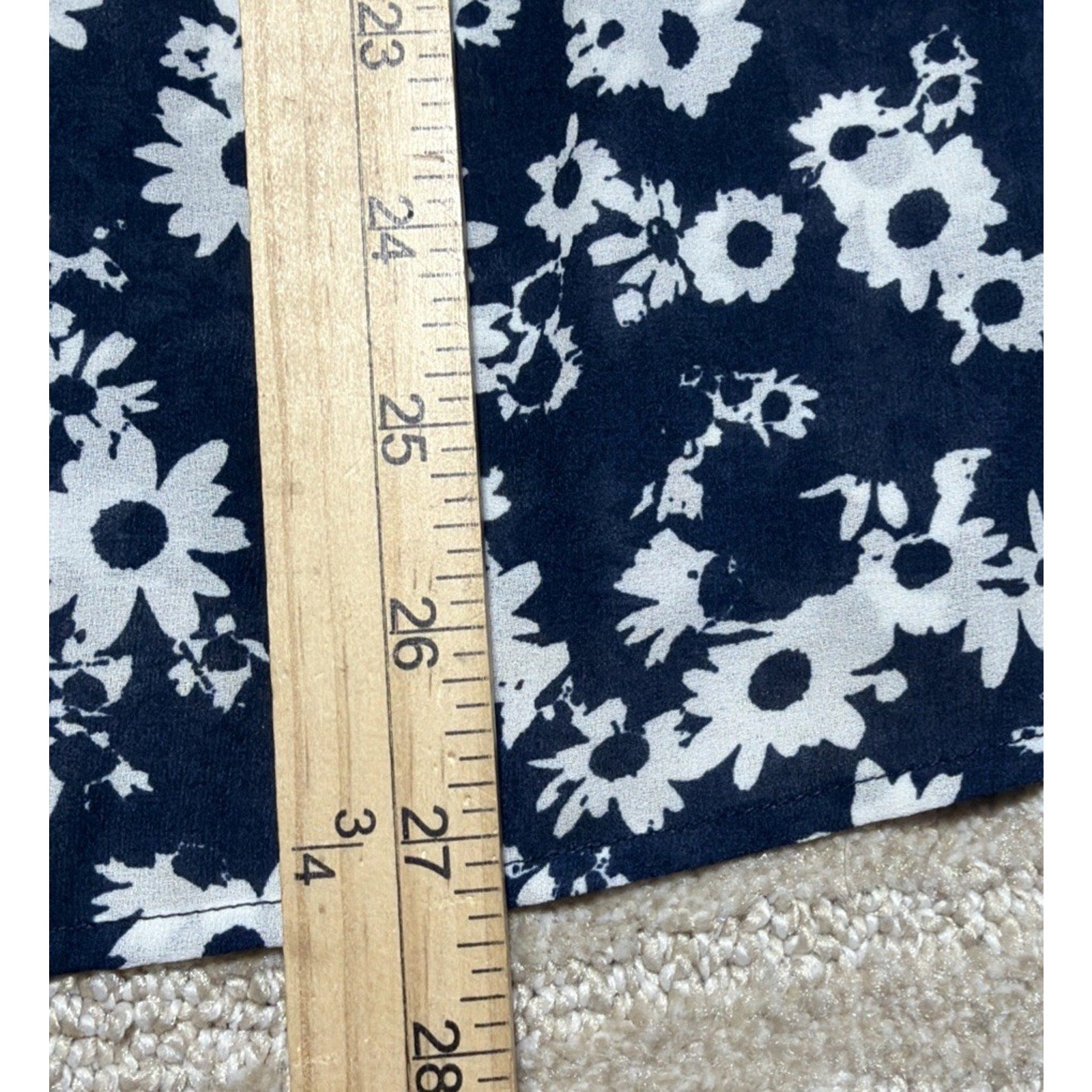 Women LOFT Shirts & Blouses | Floral Ruffle Cuff Blouse Deep Space Blue XL New