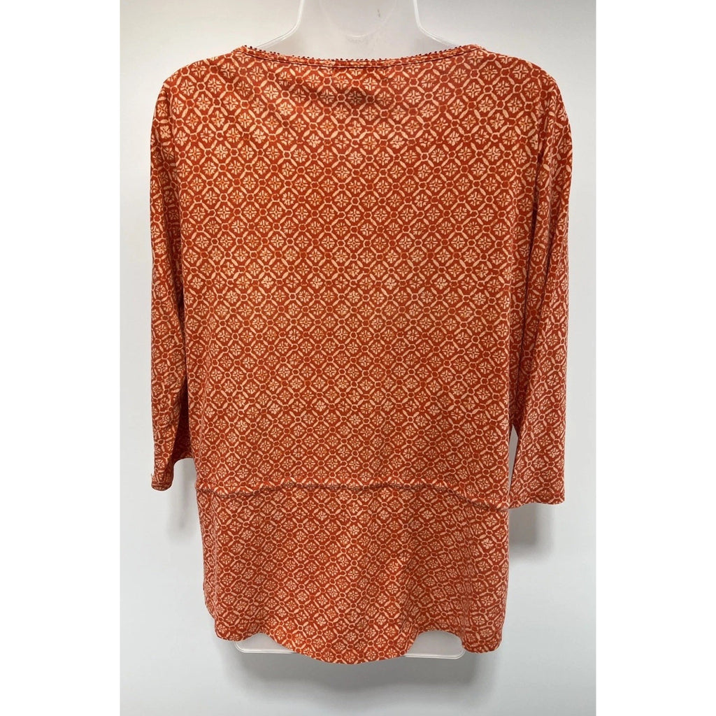 Lauren Ralph Lauren Womens Sz L Tie Waist Tunic Top Orange Cotton Geometric Boho