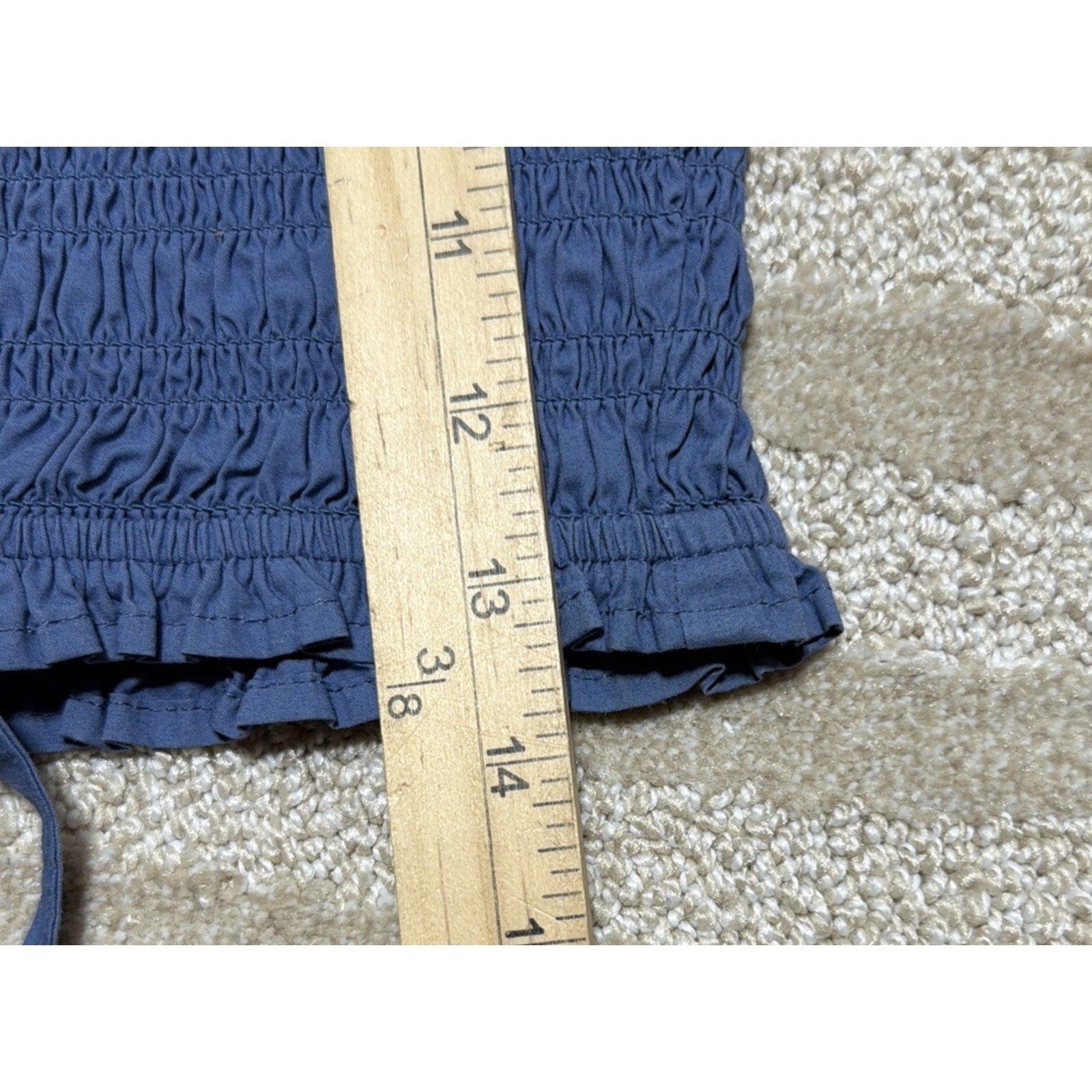 American Eagle (S) Smocked Shirred Crop Chambray Tank Top Blue Convertible