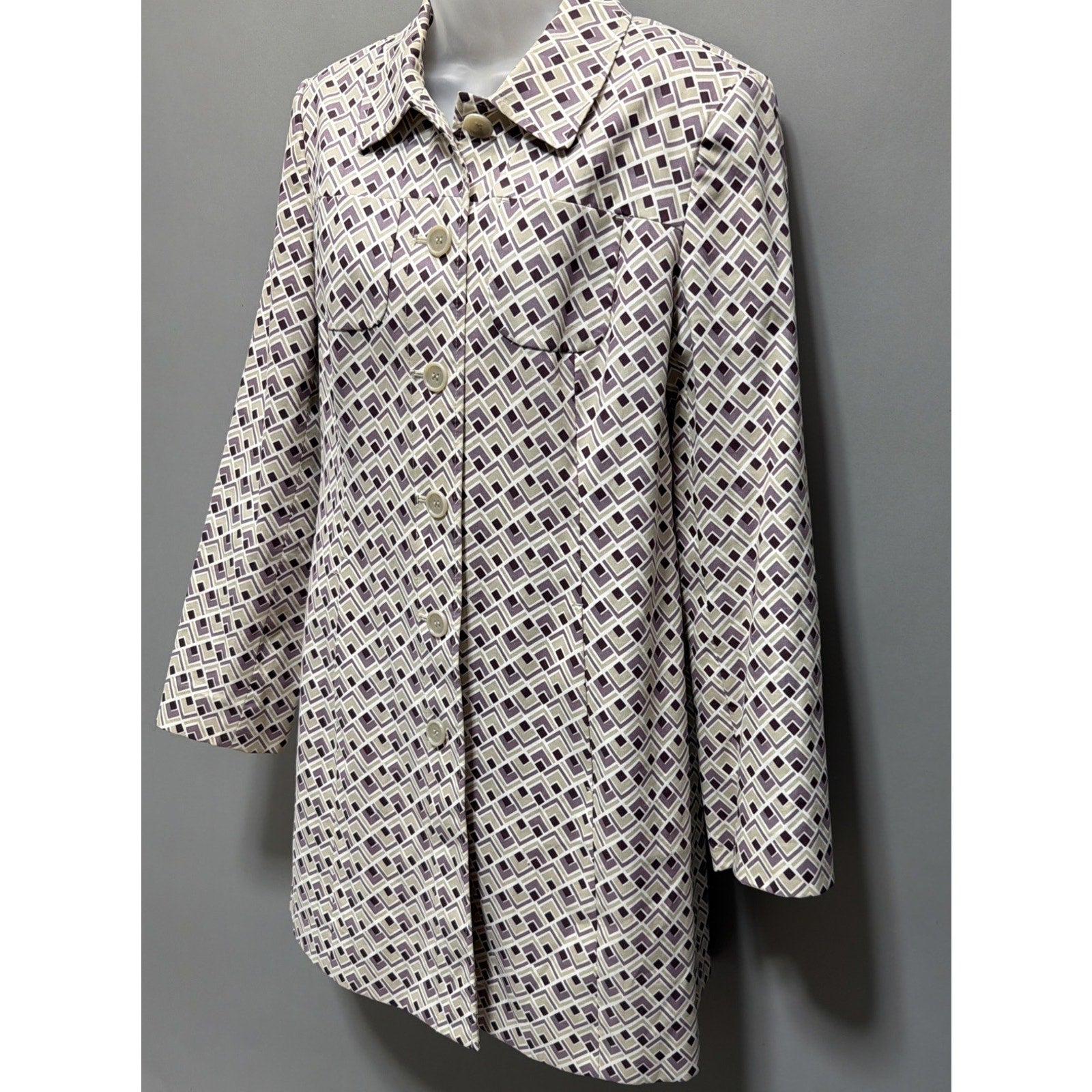 Ann Taylor Loft Women's Multicolor Geometric Pattern L/S Career Coat Medium