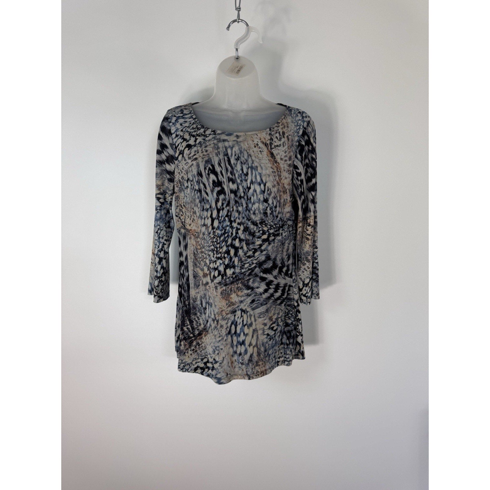 Cable And Gauge Top Women’s M Gray Brown Slinky Snakeskin Lined Tunic