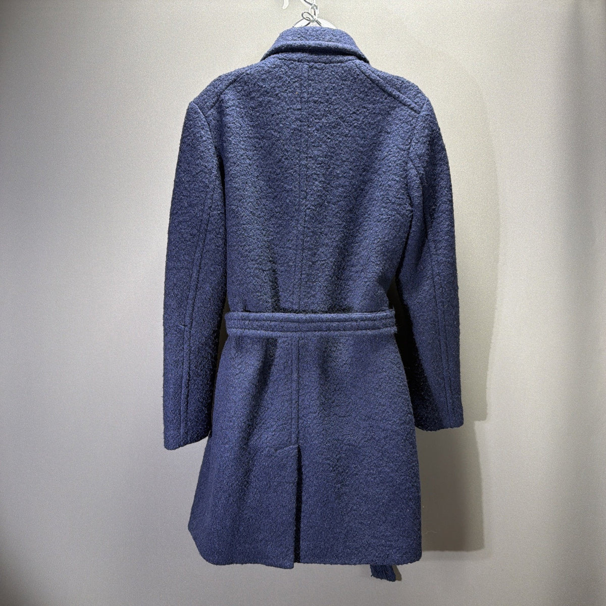 Express Coat Womens Large Blue Boucle Wool Blend Belted Double Breasted Peacoat