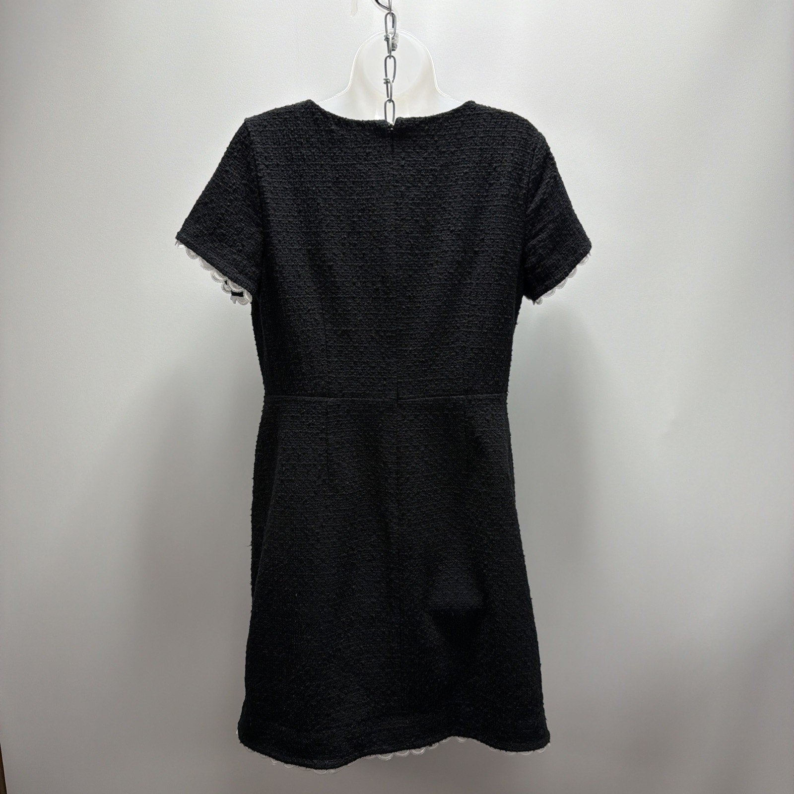 Talbots Black and White Elegant Lace Trim Lined Short Sleeve Sheath Dress Sz 10
