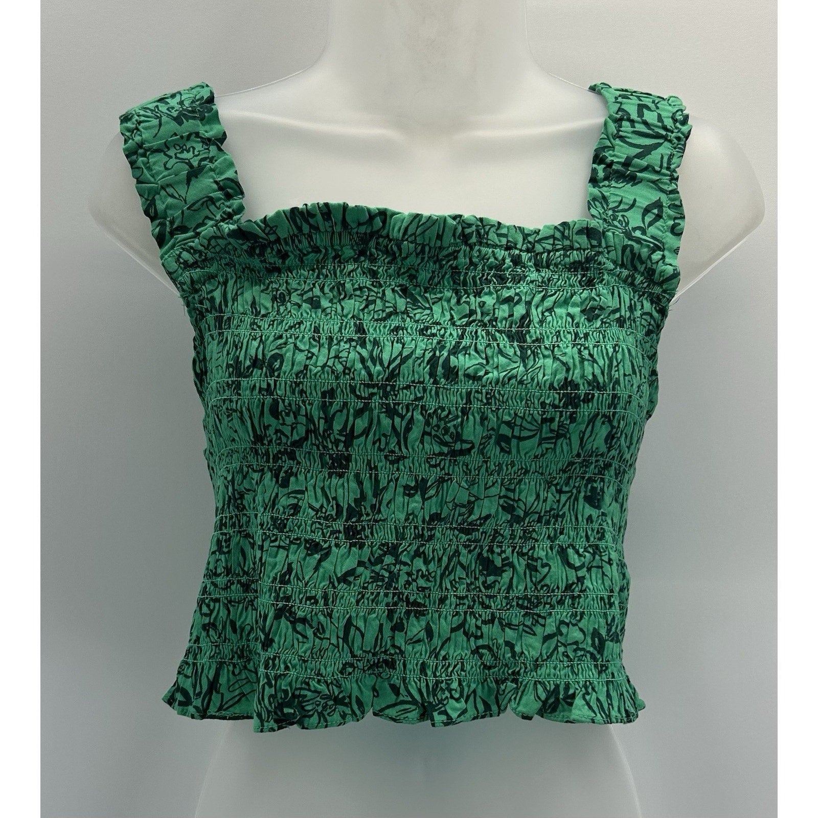 Isabel Elastic Band Cropped Tank Top Size XXL Green & Black Leaves NWT.