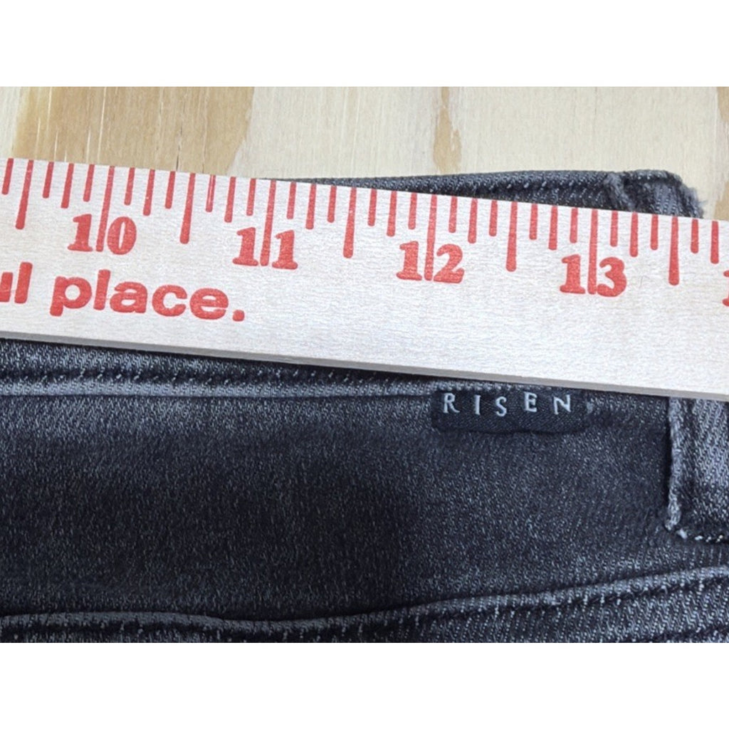 RISEN Raw Hem Cropped High Rise Flared Leg Black Washed Denim Jeans 5/27