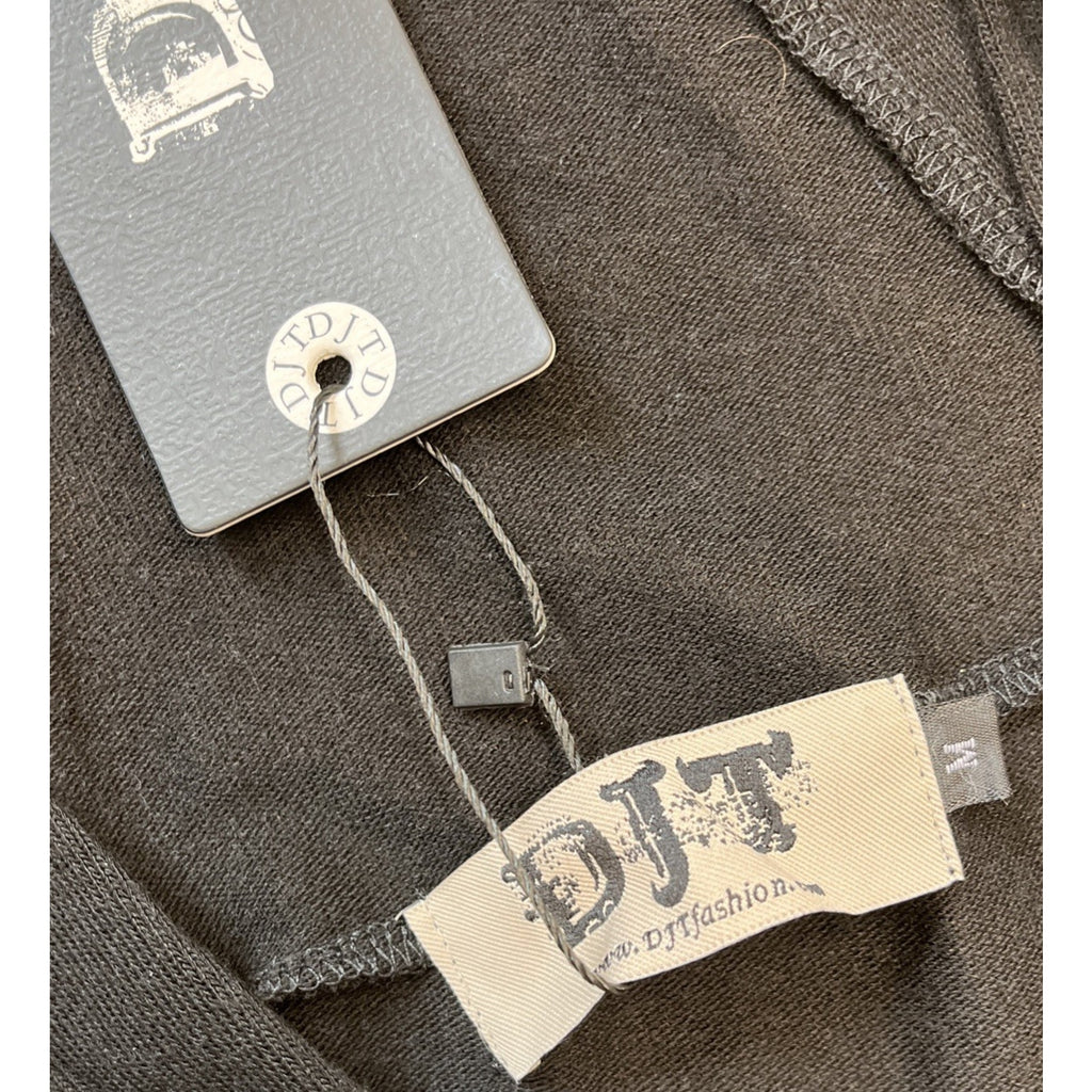 NWT DJT Twisted Bust Fitted Top Ribbed Knit Pullover Black Size Medium