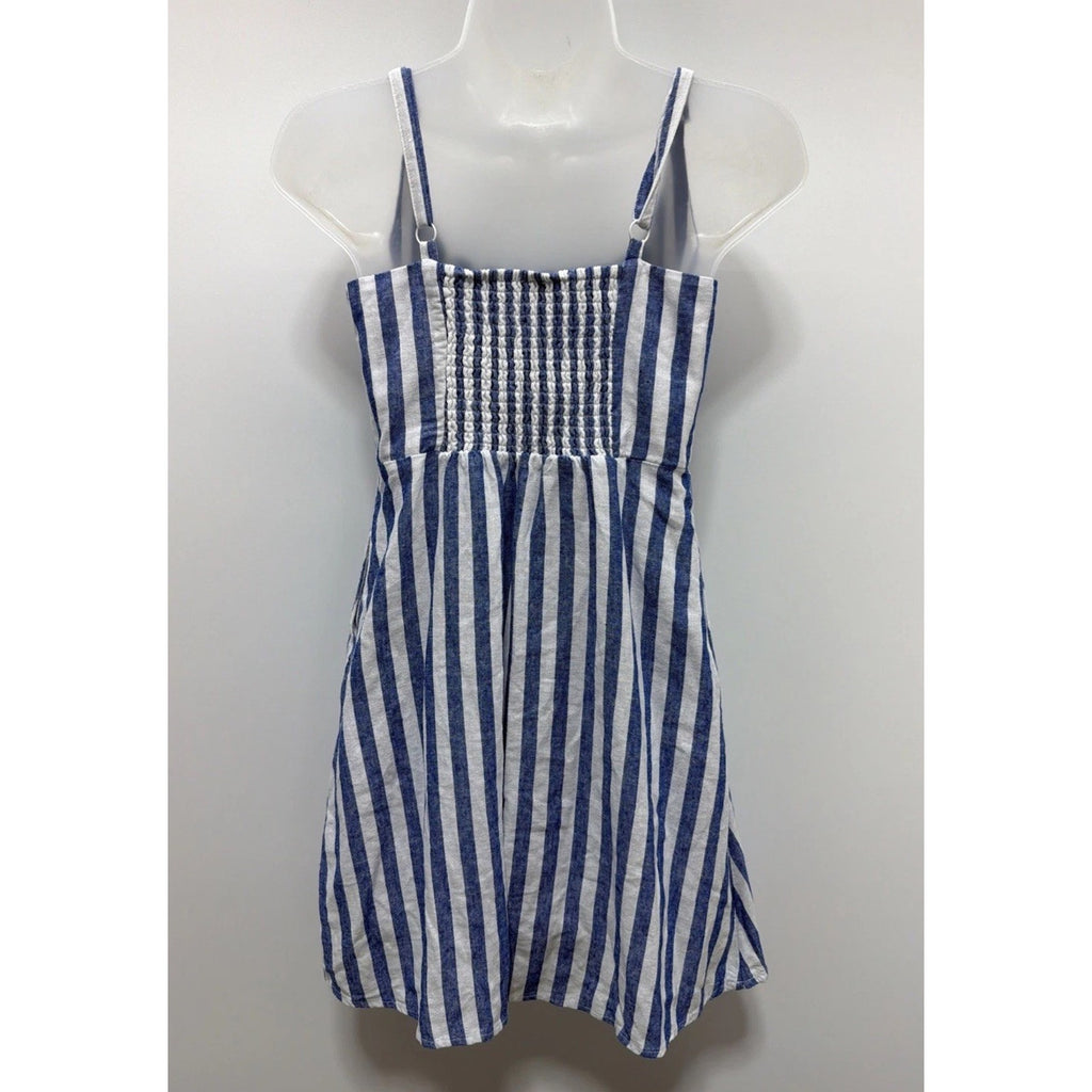 Old Navy Fit & Flare Chambray Blue White Vertical Striped Linen Blend Dress XS
