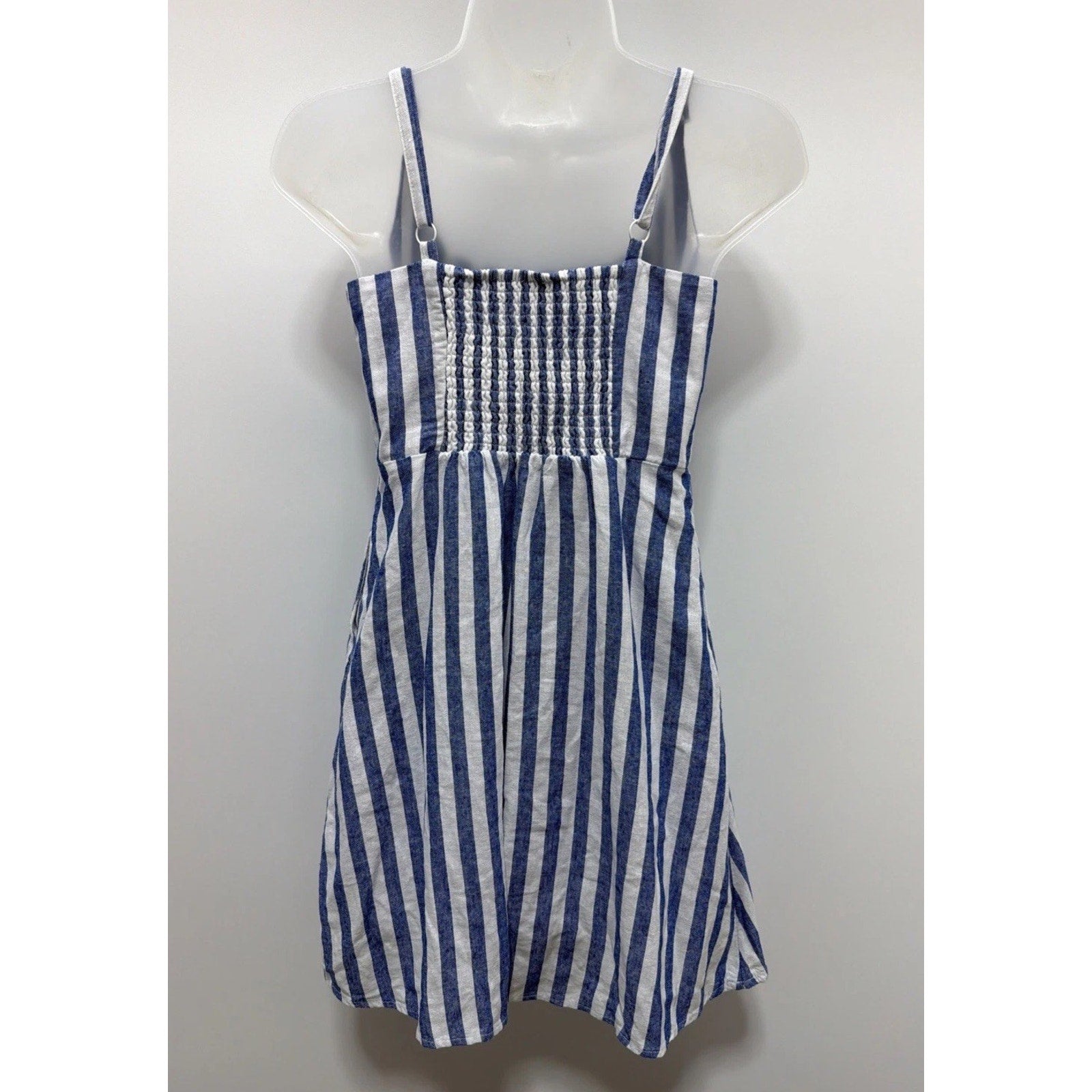 Old Navy Fit & Flare Chambray Blue White Vertical Striped Linen Blend Dress XS