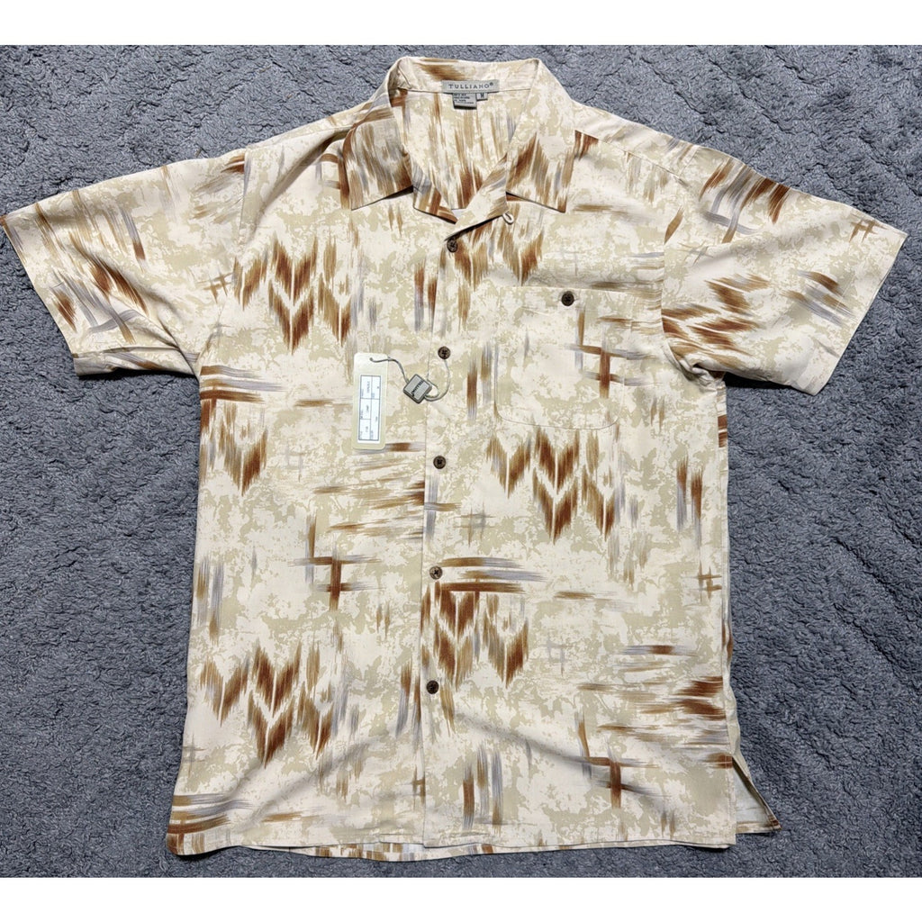 Tulliano Mens M Short Sleeve Button Up 100% Silk Camp Shirt Beach Coastal NWT
