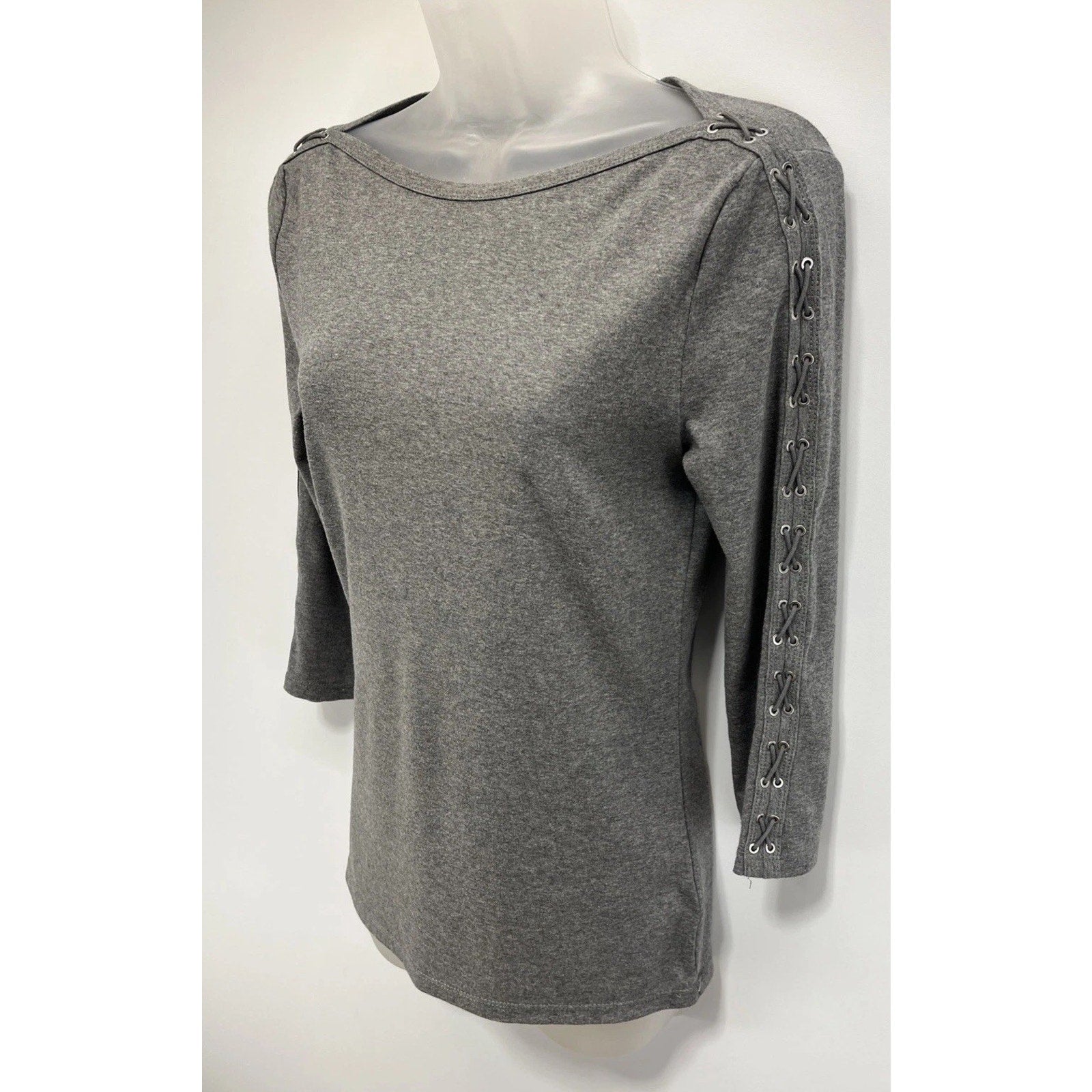 Lauren Ralph Lauren - 3/4 Sleeve - Gray Shirt - Women's Medium- Cotton Blend