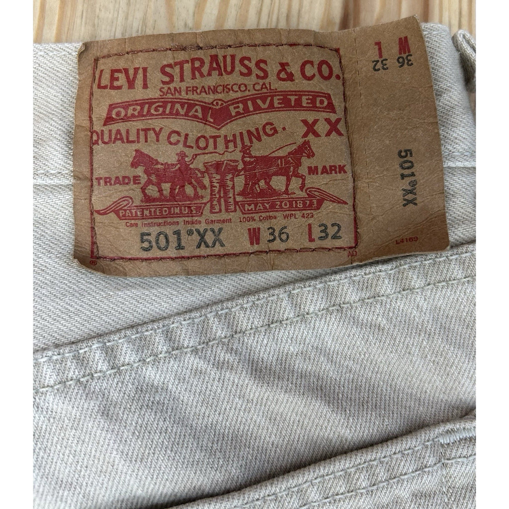 Levi's 501 XX Button Fly Straight Leg Beige Denim Jeans Mens Size 36 x 32 Redtab