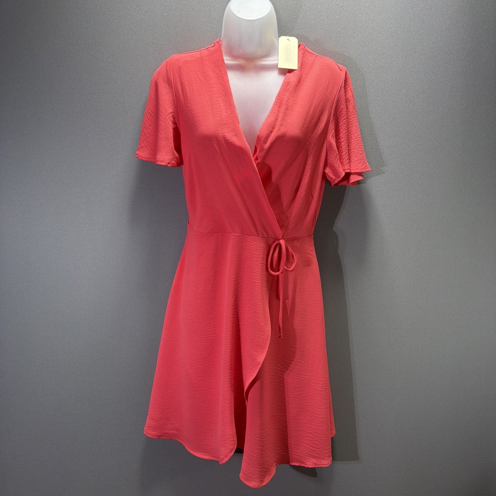 Monteau Los Angeles Women’s Coral Wrap Dress V-Neck, M NWT