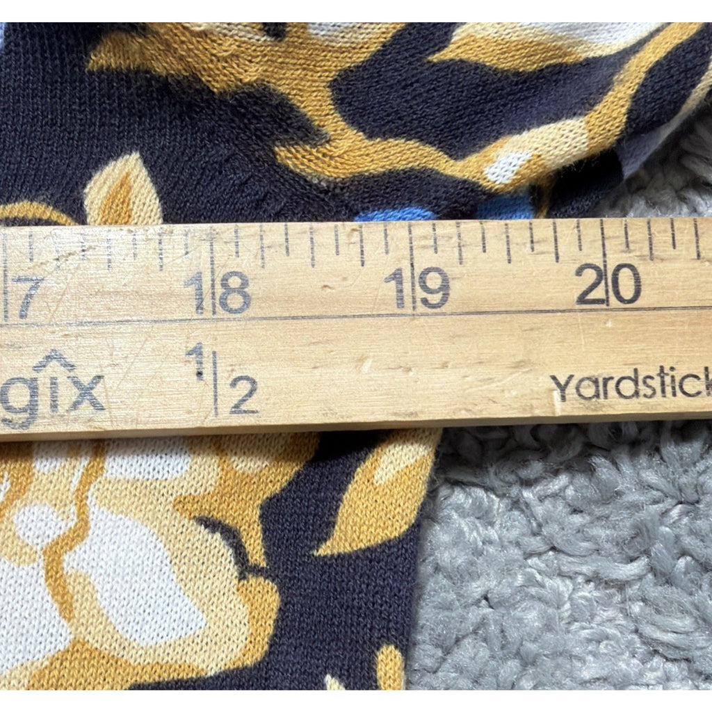 New Loft Size S Navy Blue Gold White Floral Print Button Front Cardigan Sweater