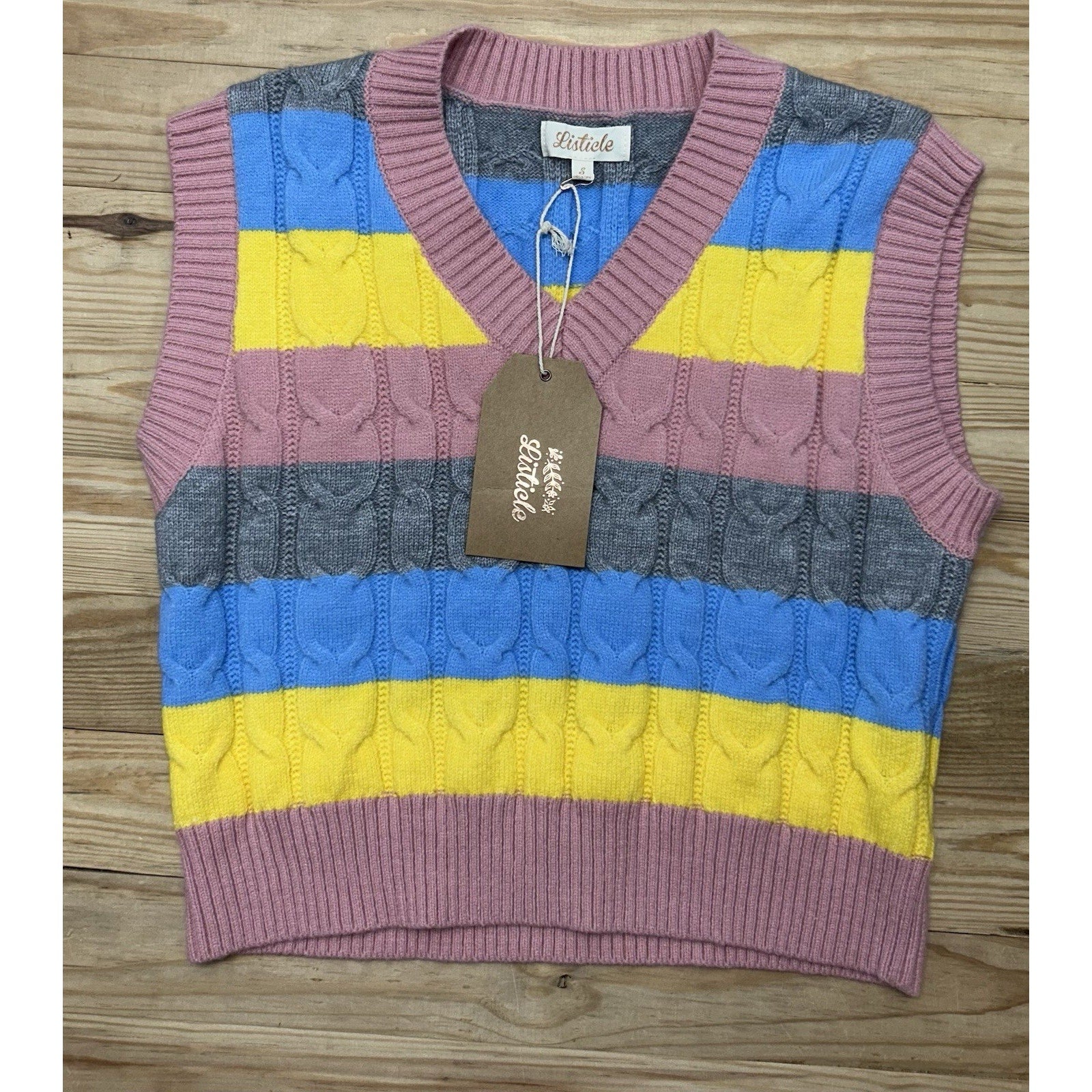 LISTICLE Knit Carnival Lights Stripe Cardigan Sweater Size Small New With Tags