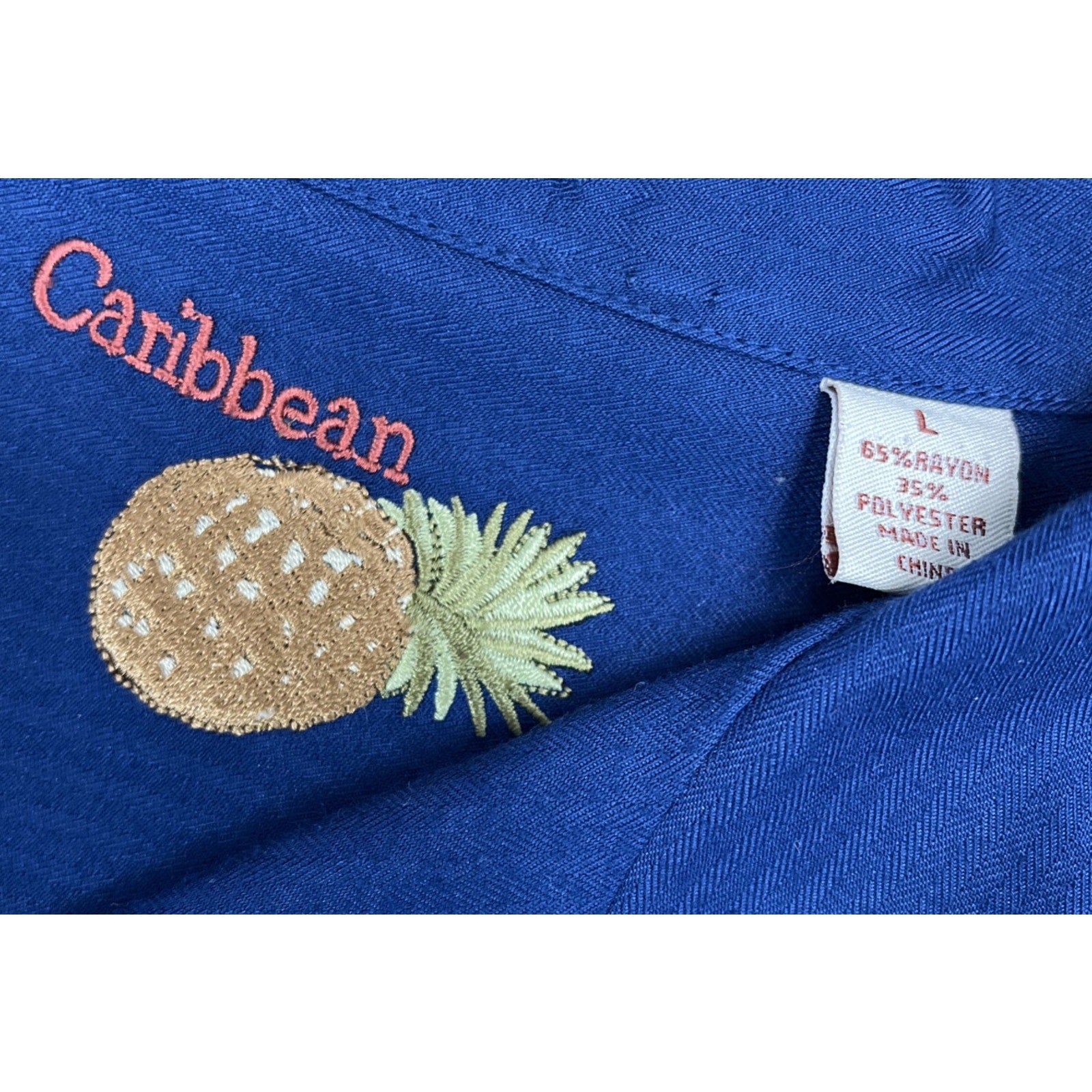 Caribbean Men's Blue Short Sleeve Button Up Tropical Hawaiian Shirt Size Large