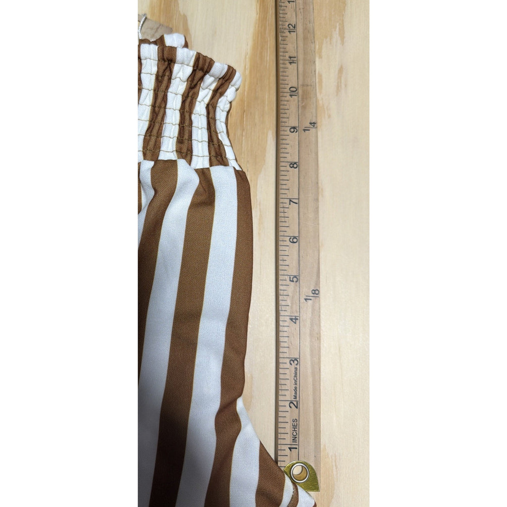 Turquoise Haven Women's Wide Boho Bell Bottom Pants Striped Brown White Medium