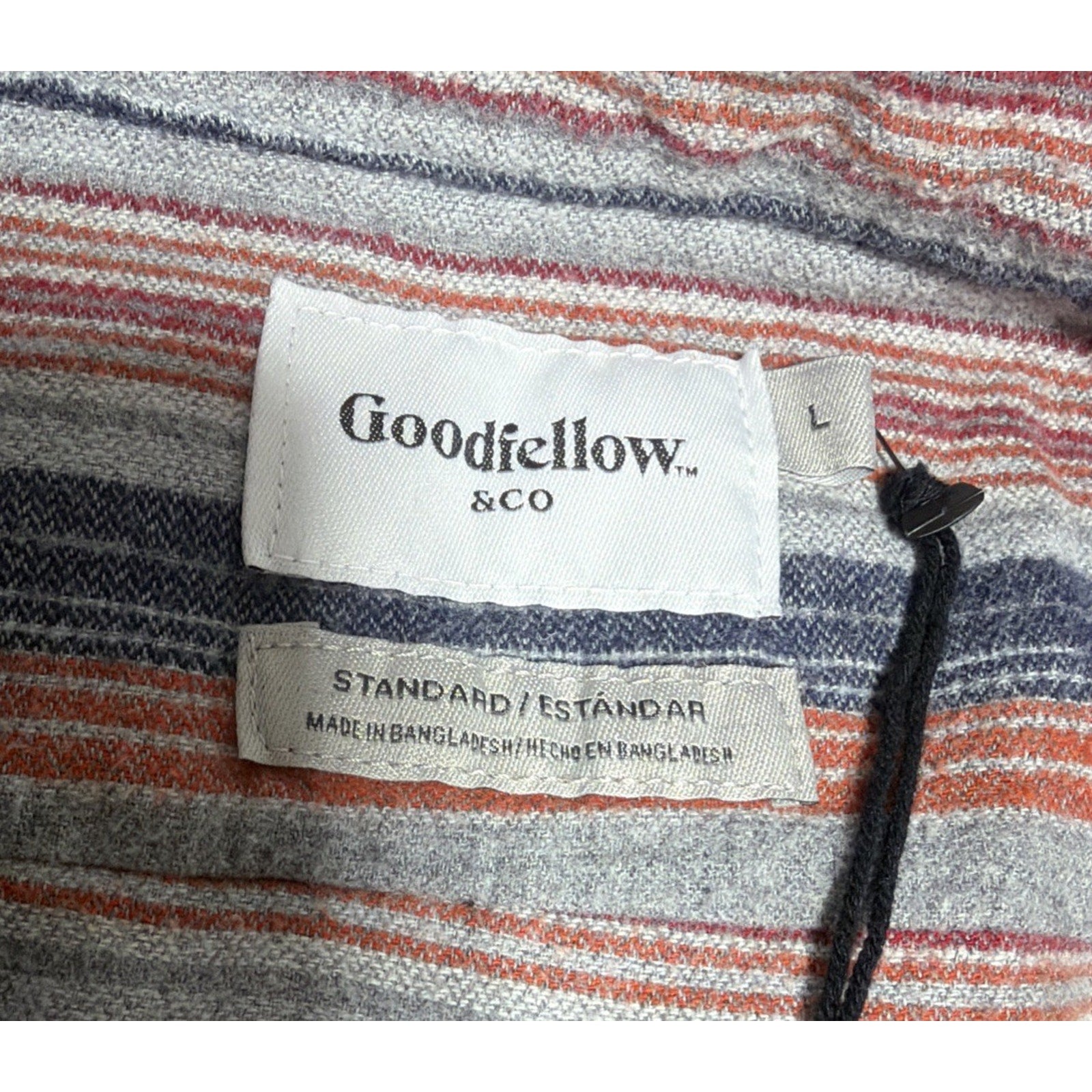 Goodfellow Button Up Shirt L Flannel Multicolor Striped Pockets Cotton Mens