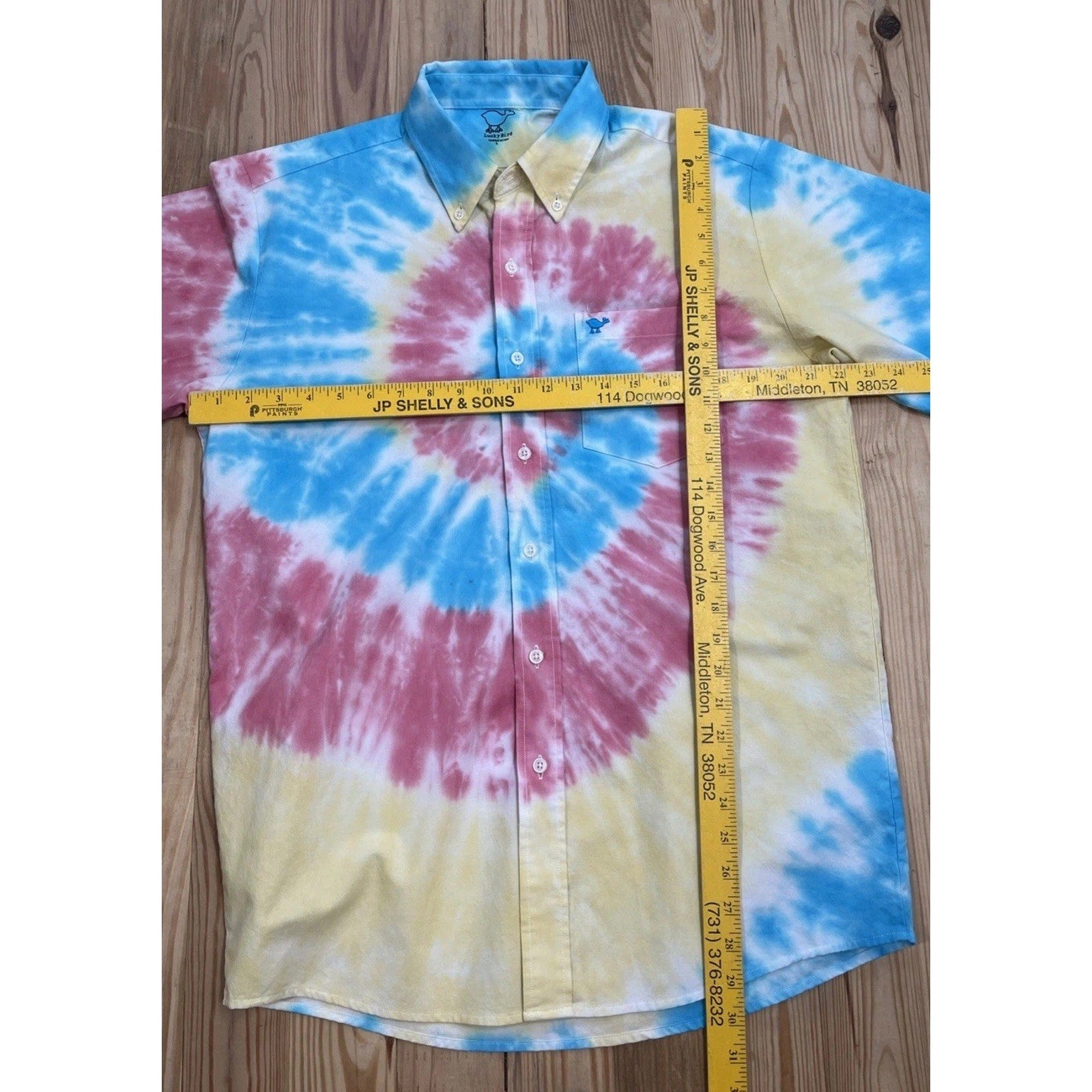 Lucky Bird, Cut Off Sleeve, button-down collar, Tie-dye Button-up Shirt size L