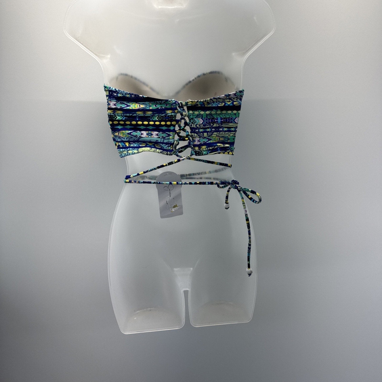 Jessica Simpson Bikini Top Blue Green Geometric Print Women’s Size Large