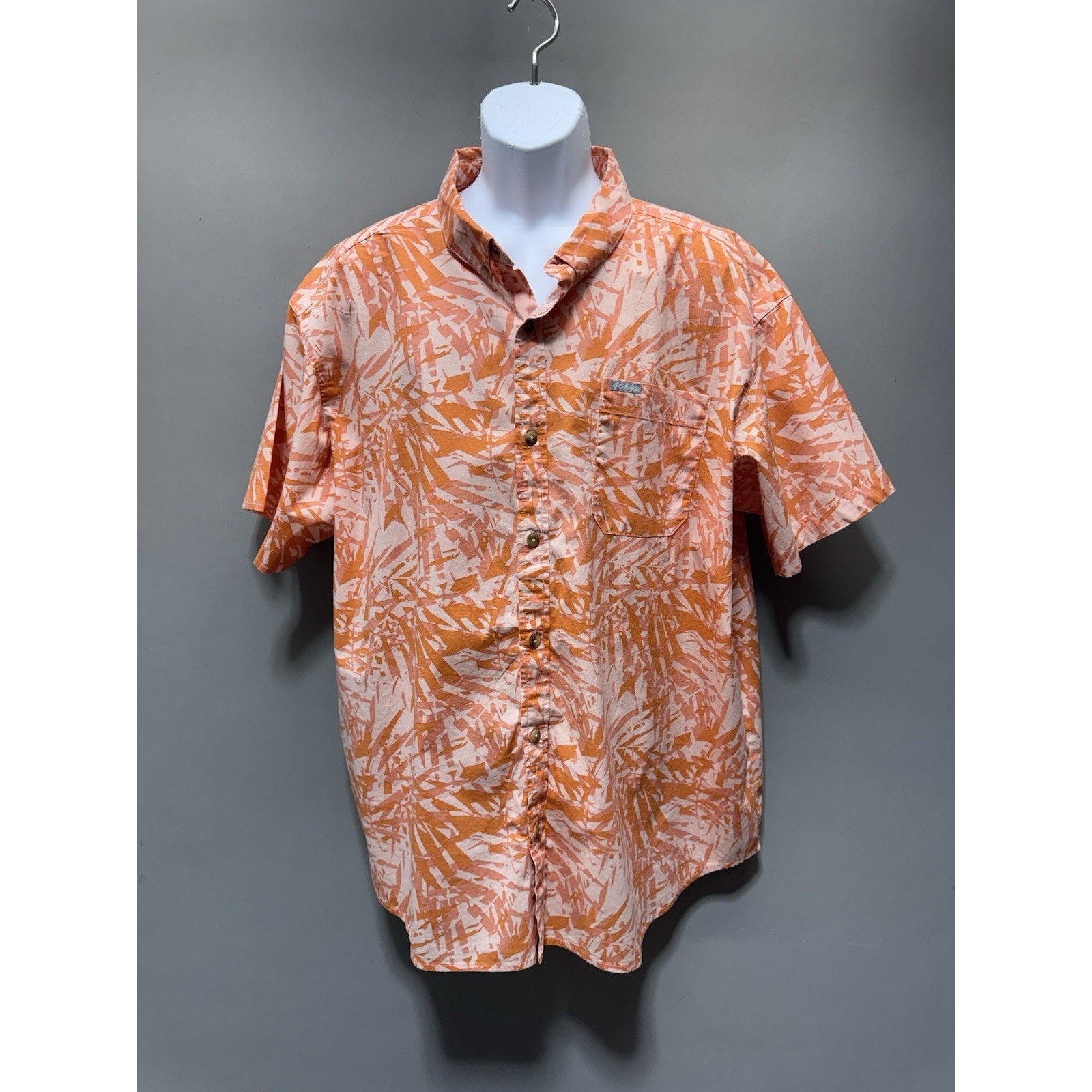 Columbia PFG Button Up Shirt Mens XXL Orange Print Short Sleeve Fishing