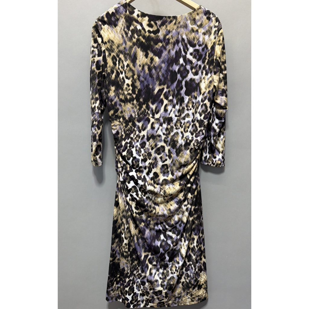 Lauren Ralph Lauren Abstract Animal Print Ruched Wiggle Dress Size 14 Purple Tan