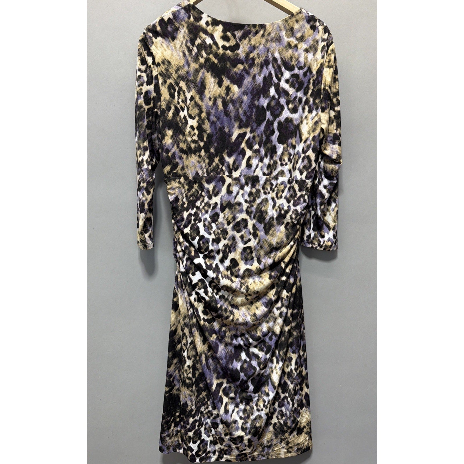 Lauren Ralph Lauren Abstract Animal Print Ruched Wiggle Dress Size 14 Purple Tan