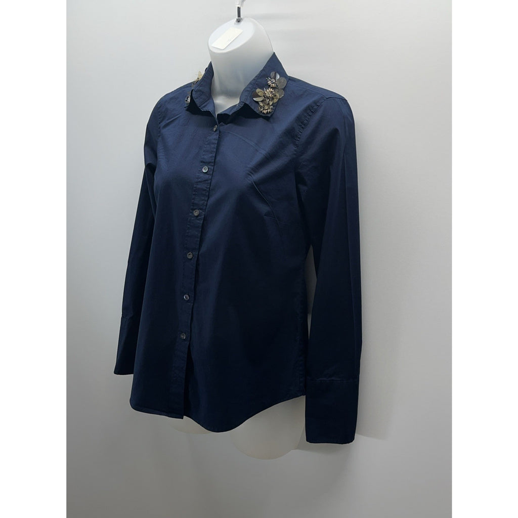J. CREW COLLECTION PERFECT SHIRT WITH EMBELLISHED COLLAR SZ 0