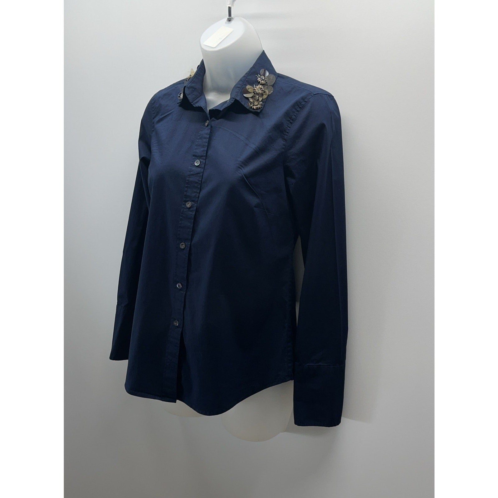 J. CREW COLLECTION PERFECT SHIRT WITH EMBELLISHED COLLAR SZ 0