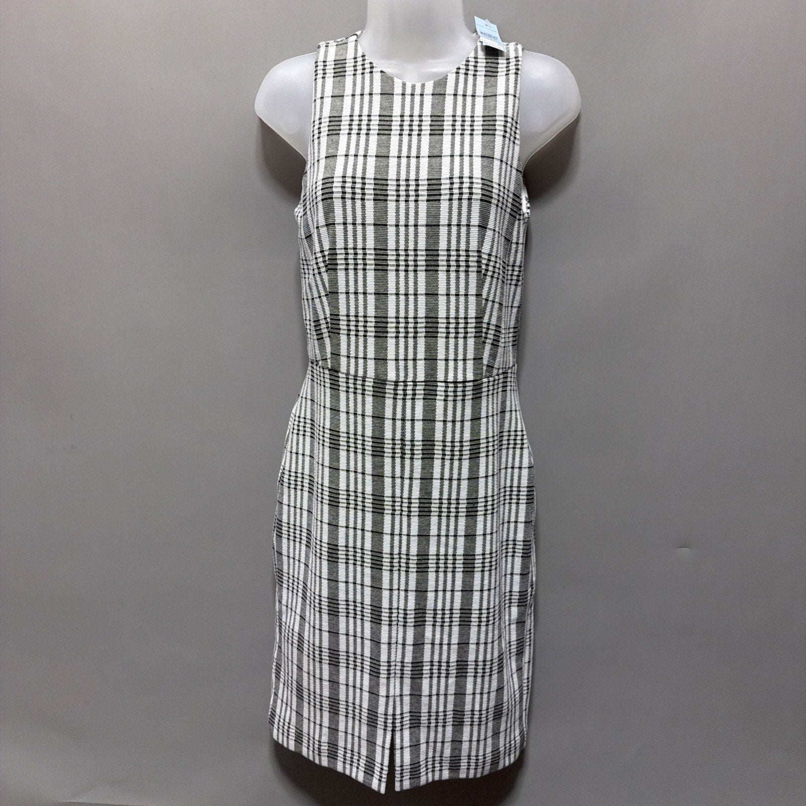 Ann Taylor Loft Plaid Black And White Lined Sheath Dress Size 4 Petite Zip NWT