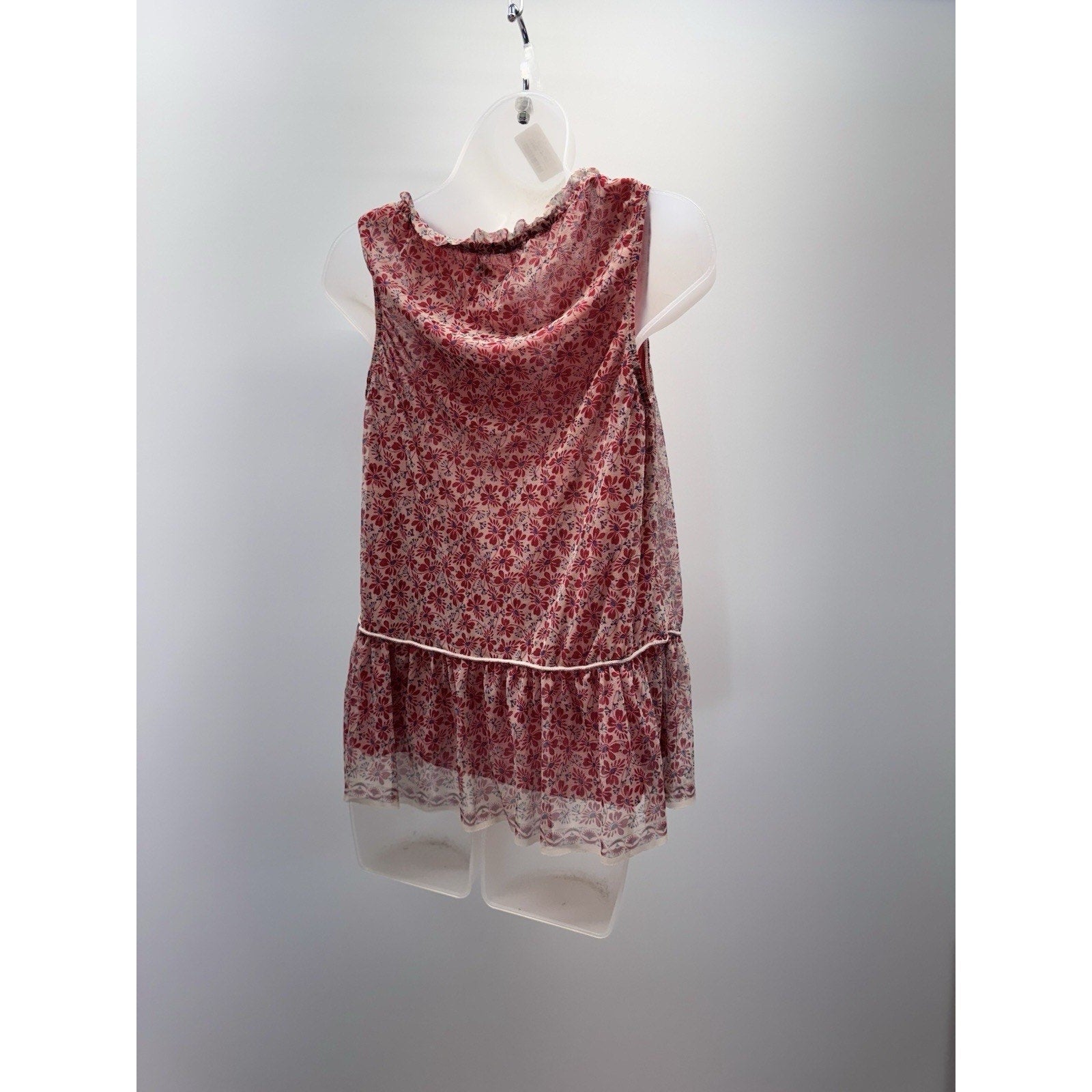 Max Studio Shirt Women’s Medium Red Cream Floral Sleeveless Blouse Casual A Line