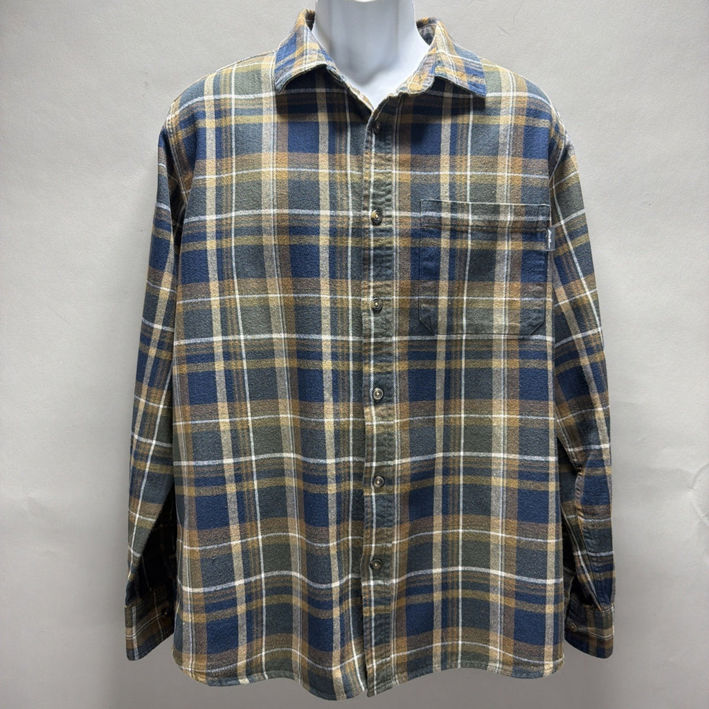 Eddie Bauer Mens L Bristol Flannel Button Down Shirt Brown Plaid Outdoors Casual