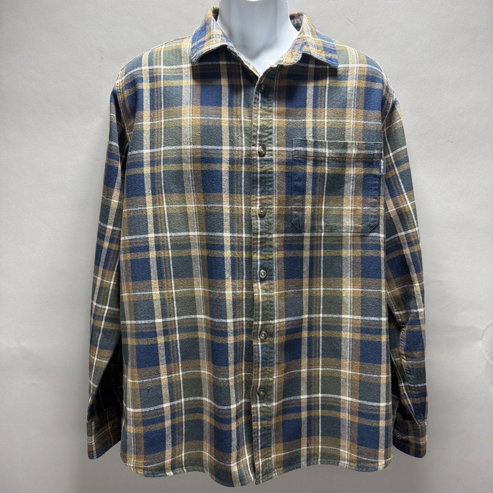 Eddie Bauer Mens L Bristol Flannel Button Down Shirt Brown Plaid Outdoors Casual