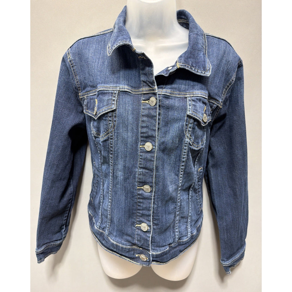 Torrid Womens Blue Denim Trucker Jean Jacket Button Front Dark Wash Size 0 Large