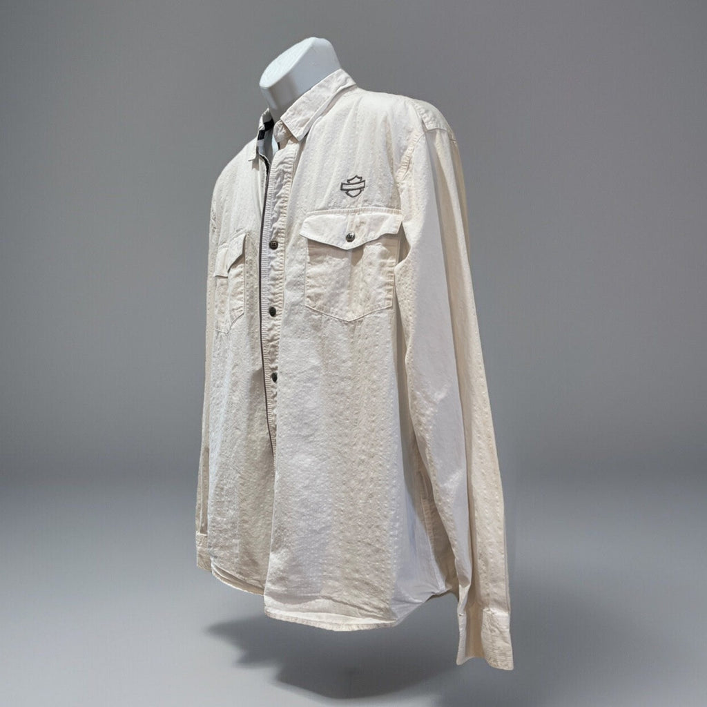 Harley Davidson Men’s White Denim Longsleeve Button Up Bar And Shield Logo XL