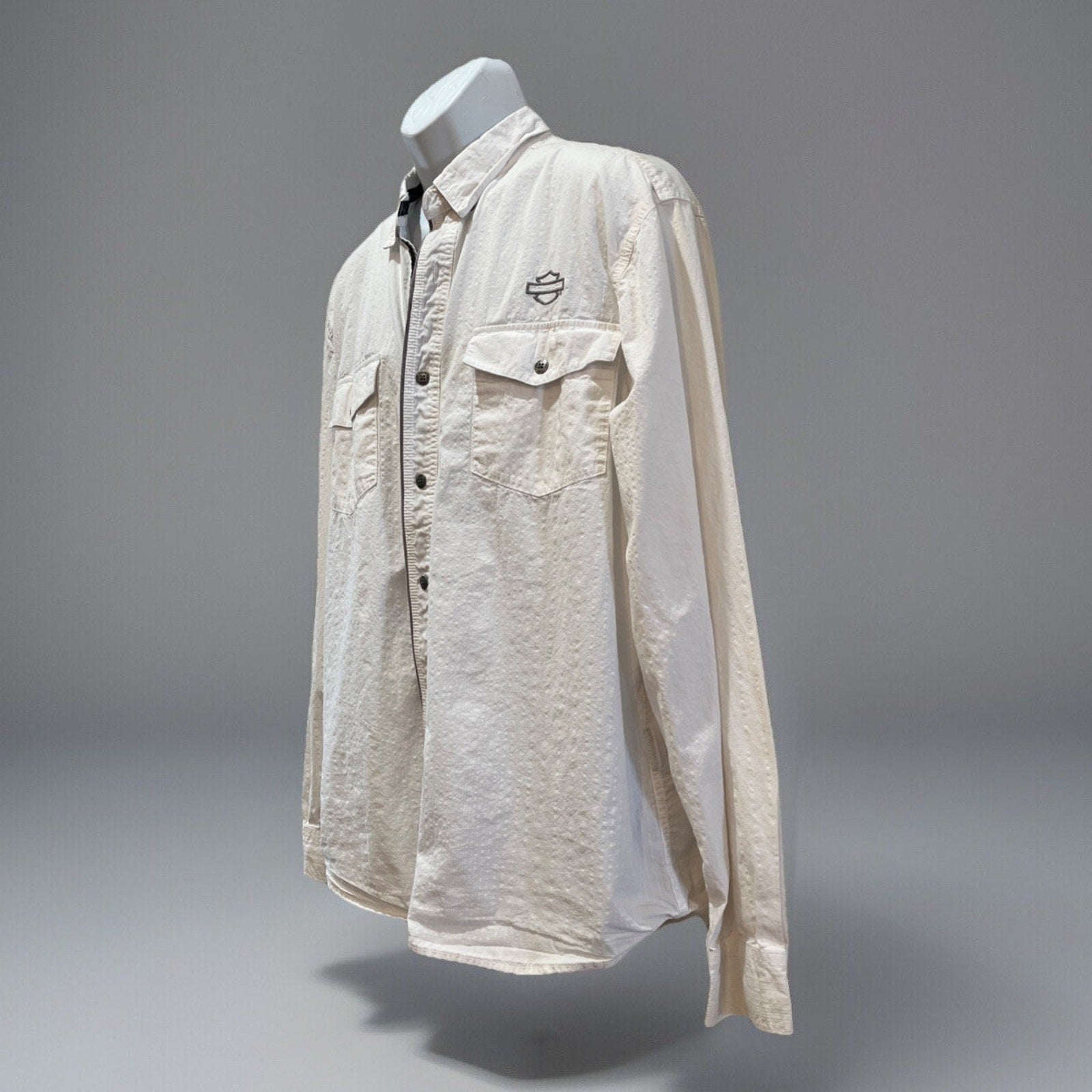 Harley Davidson Men’s White Denim Longsleeve Button Up Bar And Shield Logo XL