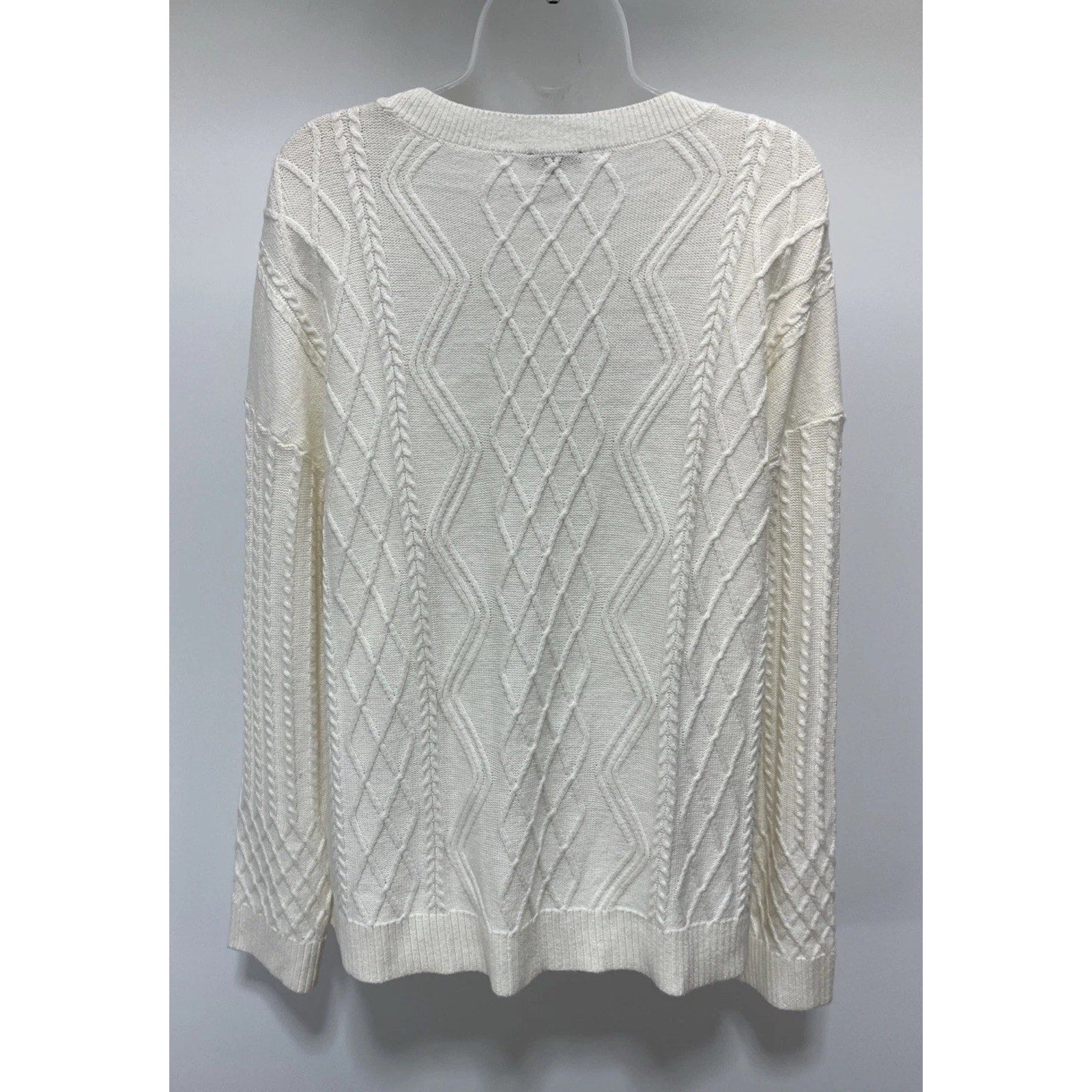 Talbots Ivory Whipstitch Hearts Cable Knit Sweater Size XL