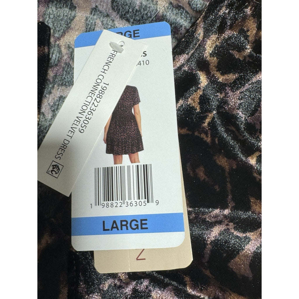 French Connection Women's Leopard Velvet Dress Size XXL NWT V-Neck Elastic Waist