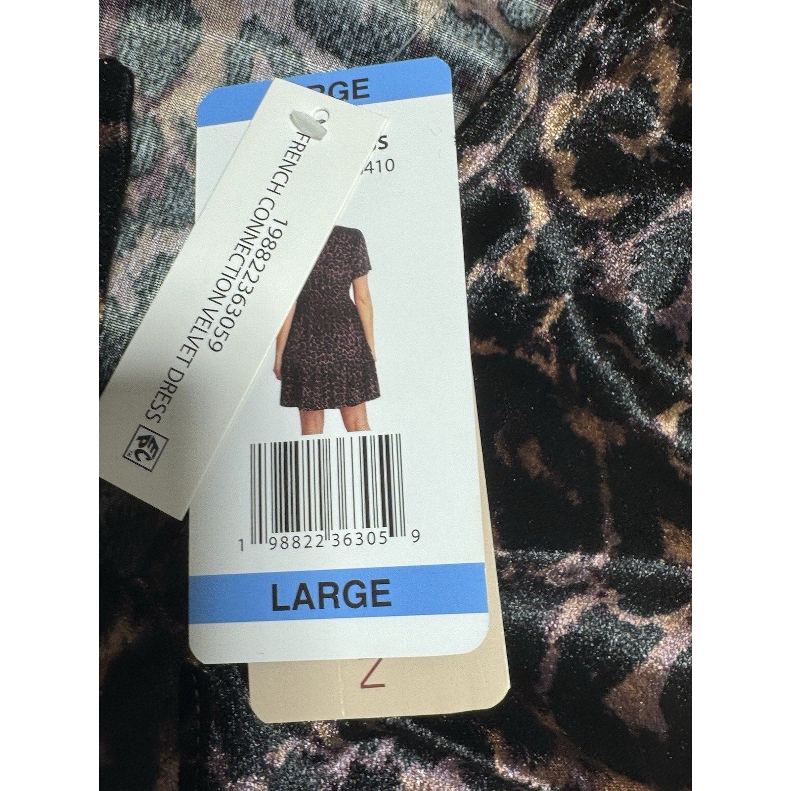 French Connection Women's Leopard Velvet Dress Size XXL NWT V-Neck Elastic Waist