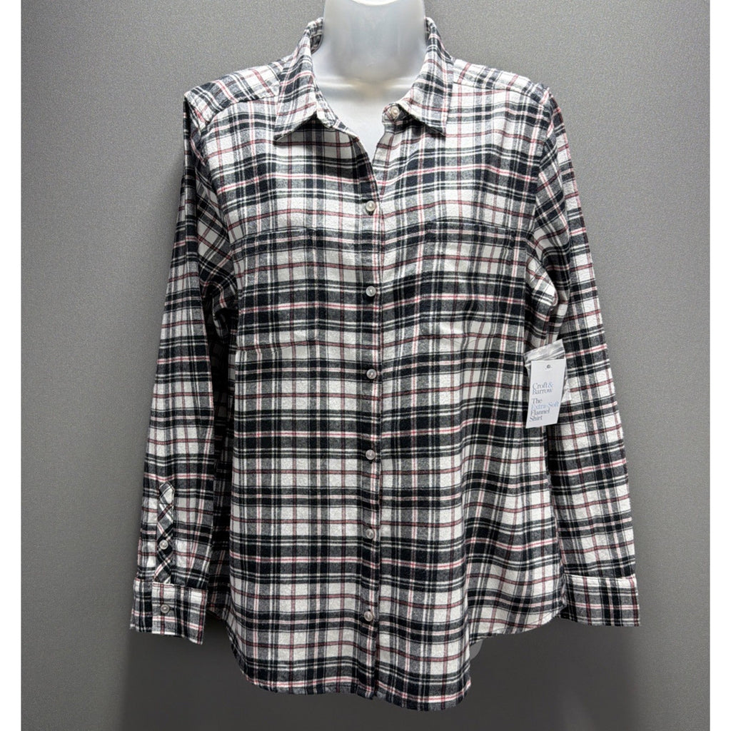 Croft & Barrow The Classic Shirt Extra Soft Flannel Womens M Plaid Button Up NWT
