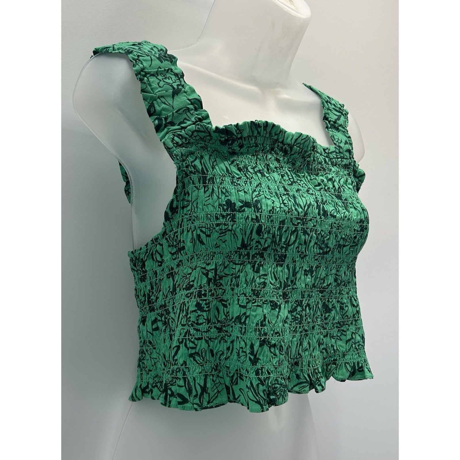 Isabel Elastic Band Cropped Tank Top Size XXL Green & Black Leaves NWT.