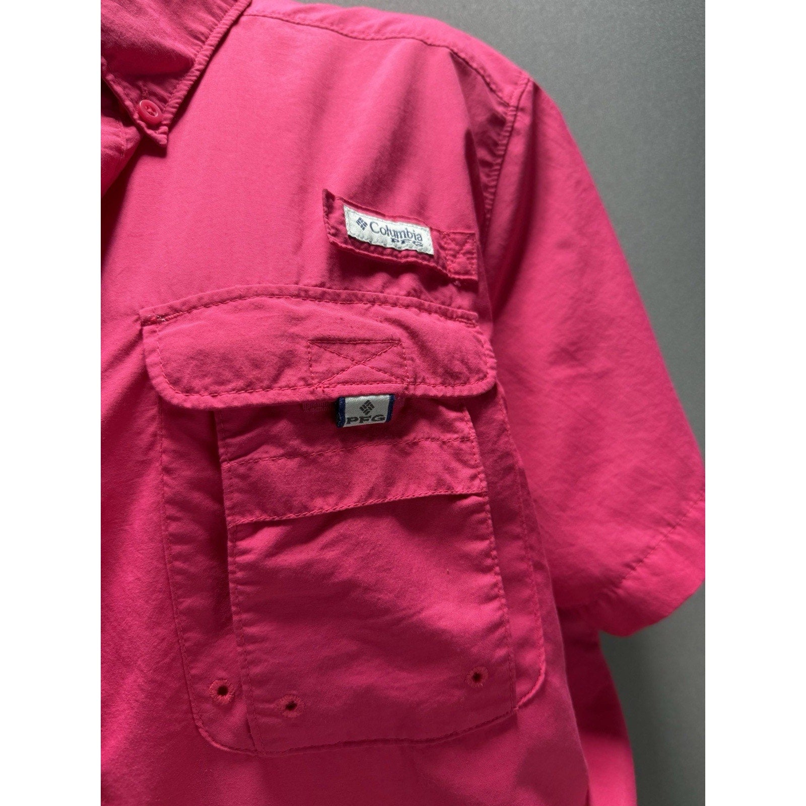 Columbia PFG Bahama Women’s XL Pink Vented Fishing Shirt Short Sleeve Button Up