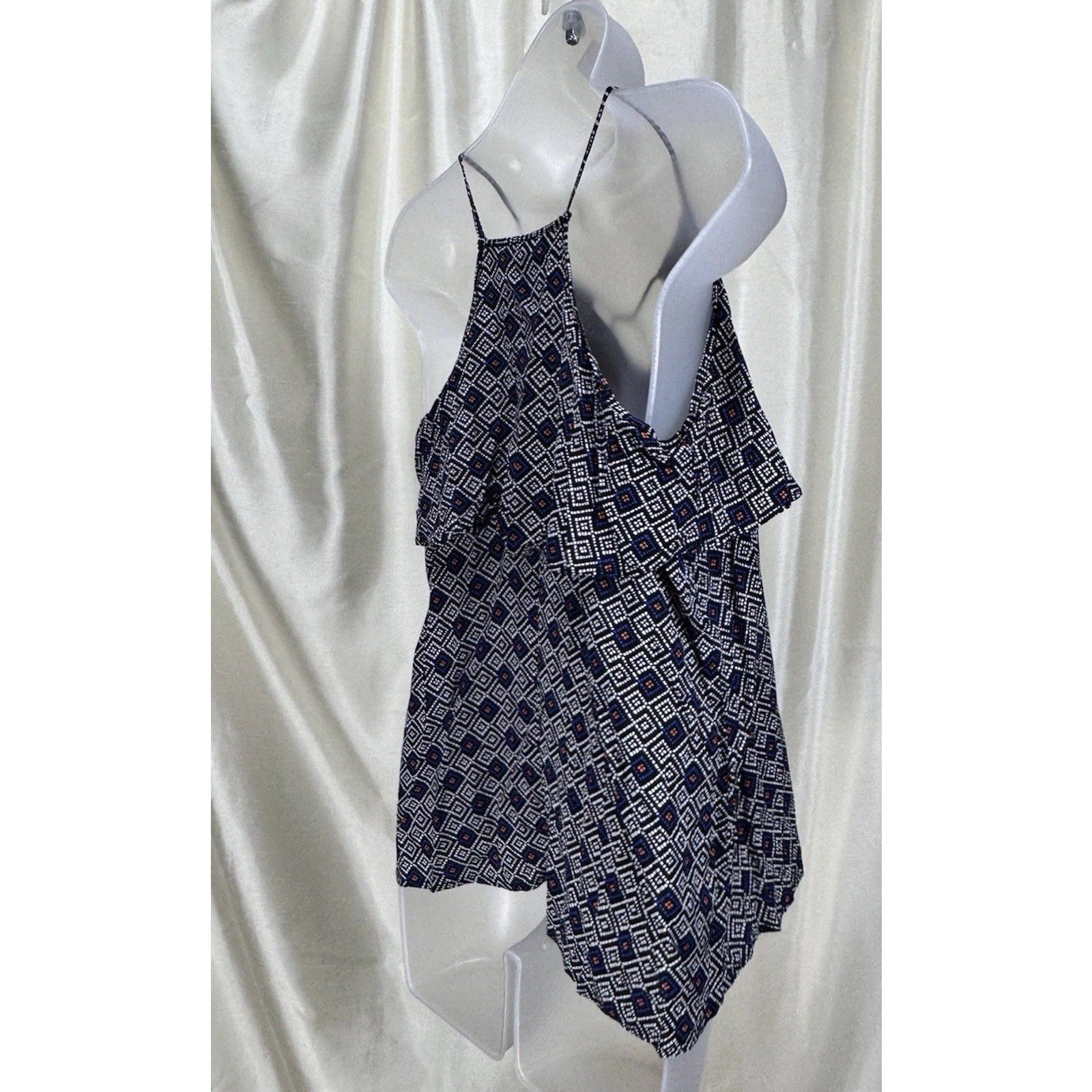 Old Navy Boho Shirt Black White Geometric Print Racerback Top Blouse Loose Small