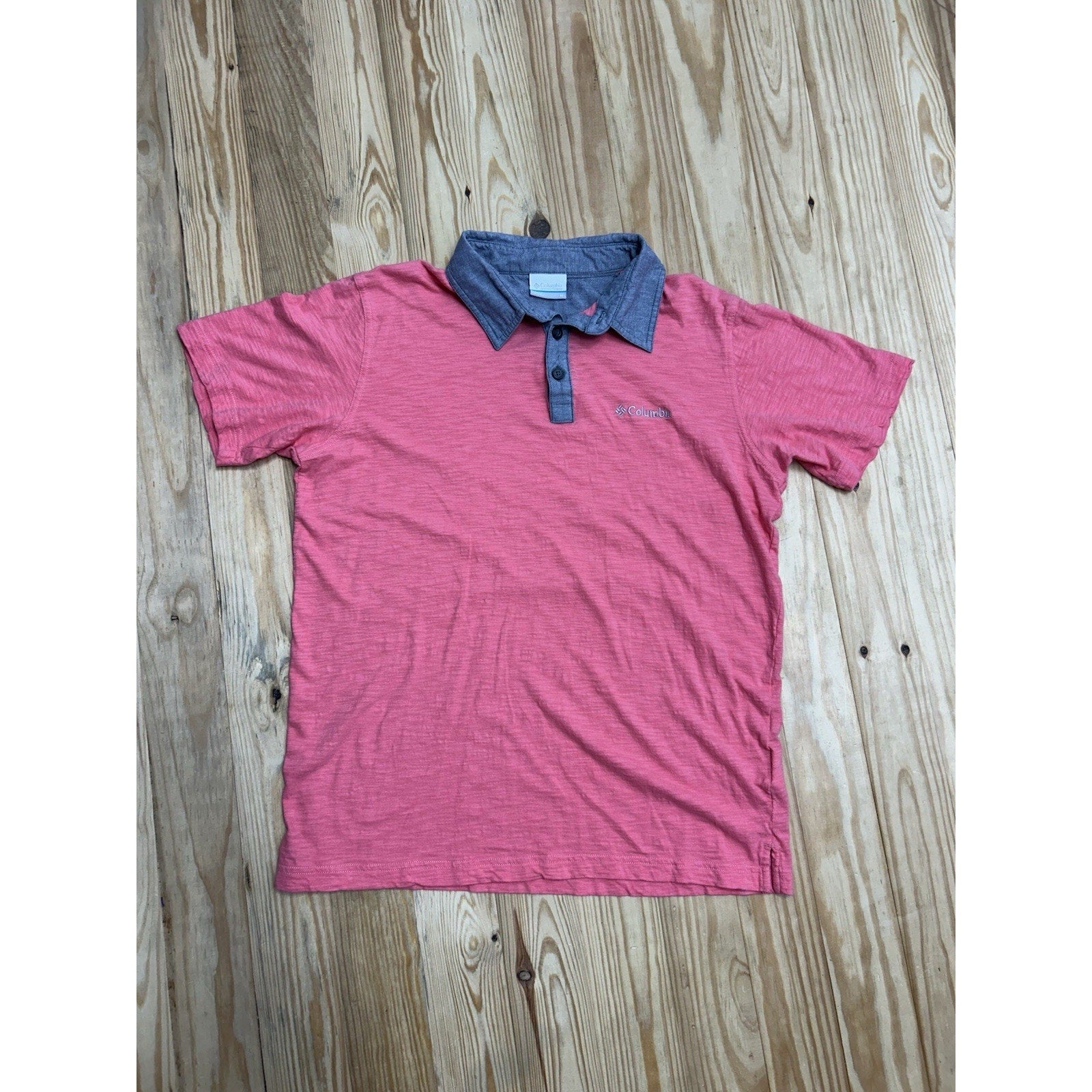 Columbia Polo Shirt Men's XL Salmon/Grey Collar Short Sleeve Cotton Pullover