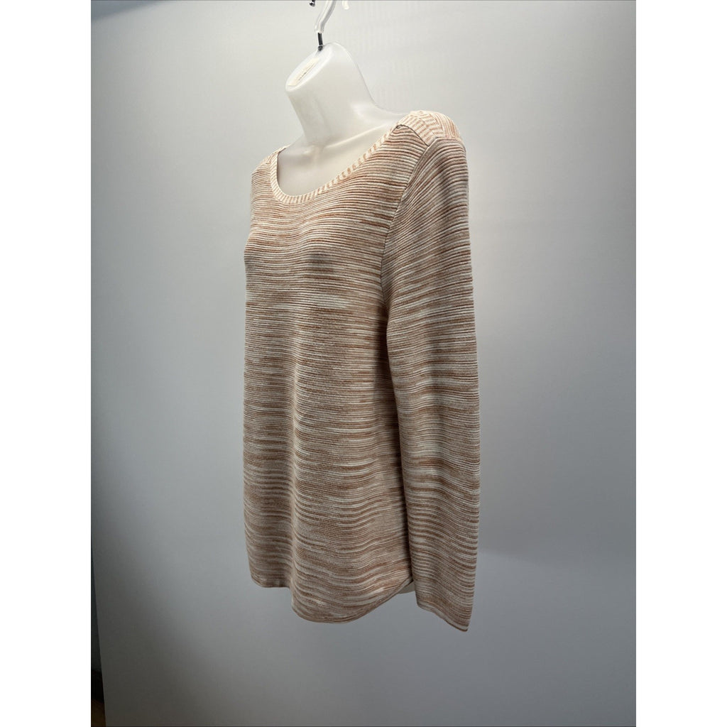 Chico's Size 2 Large Tan Brown Orange Space Dye Striped Marbled Sweater Tunic
